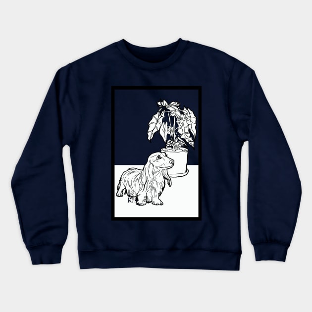Dachshund and Elephant Ear Plant Crewneck Sweatshirt by donnadavisart1